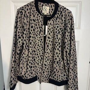 AMPERSAND AVE Black and Tan Patterned Bomber Jacket